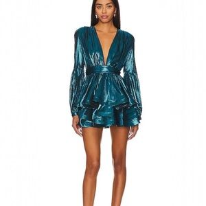 Bronx and Banco Bedouin Metallic Mini Dress Dark Teal Small